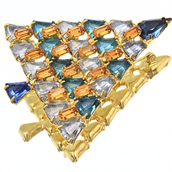 Rare! Weiss Signed Limited Edition Light Blues Gold Christmas Tree Holiday Brooc - Picture 7 of 8